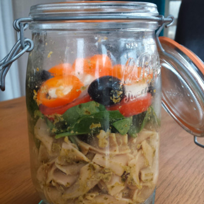 Protein Pesto Pasta Pizza Pot